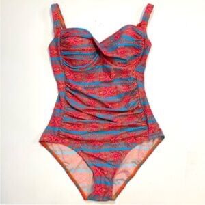 PURSUIT One Piece Swimsuit Boho Print Pink/Teal Blue Adjustable Straps Size 14